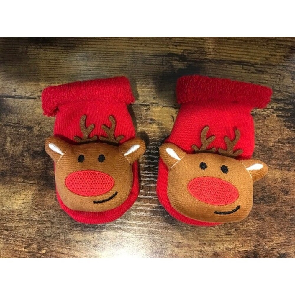Baby 0-12 Months Anti Skid Christmas socks Reindeer Red